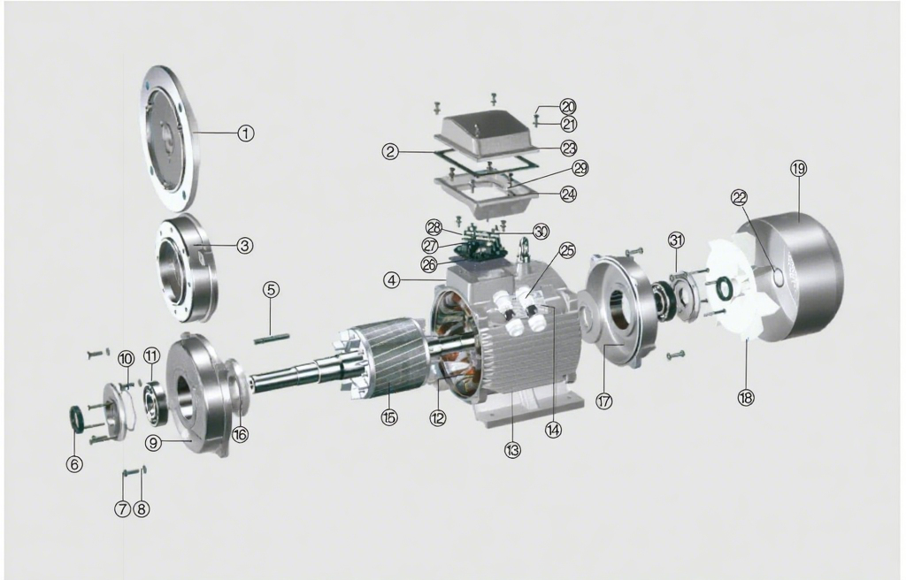 Exploded View of Three-Phase Asynchronous Motor