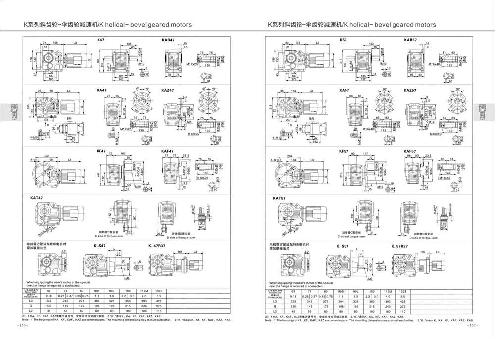 Dimensions of K Series Helical Gear Reducer