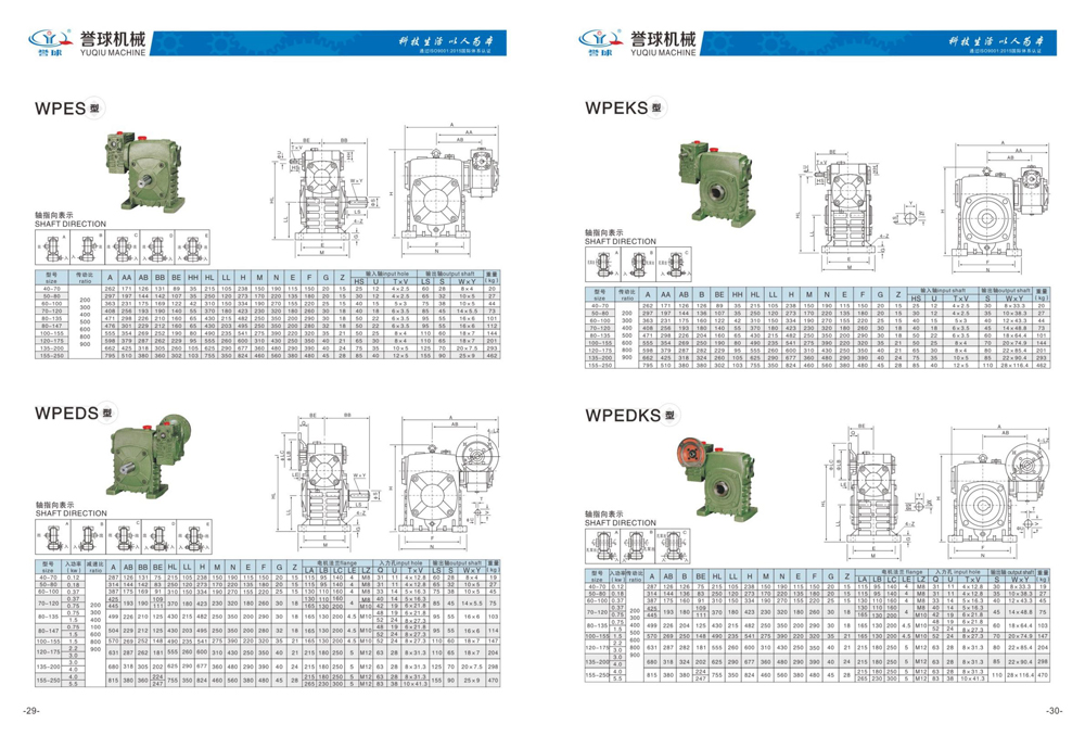 Dimensions of WP Worm Gear Reducer